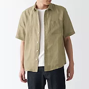 【MUJI 無印良品】男法國亞麻水洗短袖襯衫 XL 淺綠