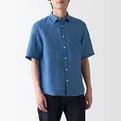 【MUJI 無印良品】男法國亞麻水洗短袖襯衫 XL 煙燻藍