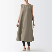 【MUJI 無印良品】女法國亞麻水洗無袖洋裝 M-L 灰棕