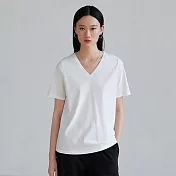 旅途原品 簡約V領短袖T恤 M/L/XL　 M 米白色