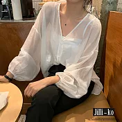 【Jilli~ko】夏季新款設計感小眾襯衫薄款空調防曬外套 J8810　 FREE 白色