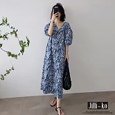【Jilli~ko】新款夏季設計感氣質輕熟風碎花連衣裙 J8907　 FREE 藍色