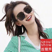 seoul show首爾秀 戚薇同款復古金屬厚邊太陽眼鏡UV400墨鏡 81018 黑框黑灰片