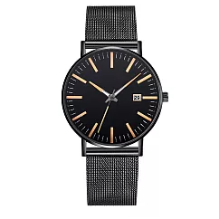 Geneva 日內瓦─賈伯斯創意時標日曆米蘭帶手錶 _黑殼黑面橘針