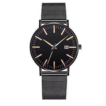 Geneva 日內瓦-賈伯斯創意時標日曆米蘭帶手錶 _黑殼黑面橘針