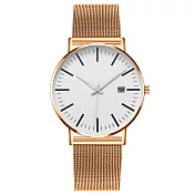 Geneva 日內瓦-賈伯斯創意時標日曆米蘭帶手錶 _玫金殼白面玫金帶