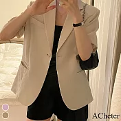 【ACheter】 韓國網紅百搭翻領一粒扣西裝短袖外套# 112316 M 白色