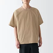 【MUJI 無印良品】男有機棉水洗布帛短袖T恤 L 米色
