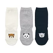 【MUJI 無印良品】兒童棉混腳跟特殊編織動物紋樣直角襪三雙組15~19cm 混色
