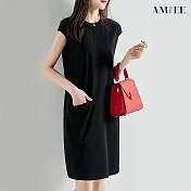 【AMIEE】清涼甜美舒適顯瘦洋裝(KDD-6545) L 黑色