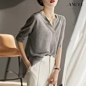 【AMIEE】柔軟慵懶風針織上衣(KDT-5051) F 灰色