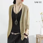 【AMIEE】輕柔透膚排扣針織外套(KDC-3095) XL 油果綠