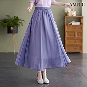【AMIEE】繽紛雙層棉麻綁帶長裙(KDS-0314) L 紫色