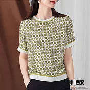 【Jilli~ko】時尚設計感印花桑蠶絲感雪紡上衣 J8876　 FREE 圖片色