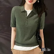 【Jilli~ko】新款POLO領柔軟簡約針織衫 J8781　 FREE 綠色