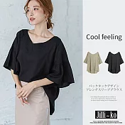 【Jilli~ko】日韓風設計感大碼寬鬆荷葉落肩短袖上衣 J8884　 FREE 黑色