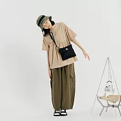 Queen Shop【01097221】女裝 親子系列 圓領傘襬短袖上衣 F 卡其