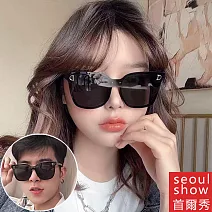 seoul show首爾秀 類D字款無邊框太陽眼鏡UV400墨鏡 9115 黑框黑灰片