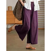 【慢。生活】復古文藝棉麻感寬鬆闊腿長褲 8886  FREE 紫色