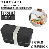 【日本TAKENAKA】日本製SUKITTO系列可微波分隔雙層保鮮盒600ml-黑色