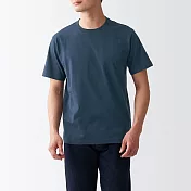 【MUJI 無印良品】男有機棉水洗天竺圓領短袖T恤 L 暗藍