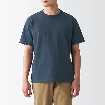 【MUJI 無印良品】男有機棉粗織天竺短袖T恤 M 煙燻藍