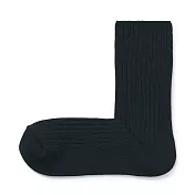 【MUJI 無印良品】女棉混寬螺紋直角襪23~25cm 黑色