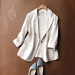 【ACheter】 韓版薄款百搭棉麻七分袖西裝外套# 112361 L 米白色