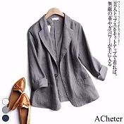 【ACheter】 韓版薄款百搭棉麻七分袖西裝外套# 112361 M 灰色