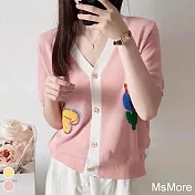 【MsMore】 蝴蝶V領植衫刺繡撞色冰絲針織外套# 112416 F 粉紅色