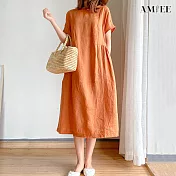 【AMIEE】文青修身顯瘦洋裝(KDD-8523) M 橘色