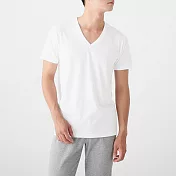 【MUJI 無印良品】男有機棉無側縫天竺V領短袖T恤/2入 L 白色
