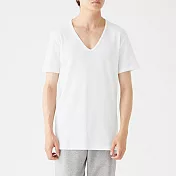 【MUJI 無印良品】男清爽舒適棉質V領短袖T恤 S 白色