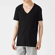 【MUJI 無印良品】男清爽舒適棉質V領短袖T恤 S 黑色