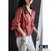 【Jilli~ko】新款輕薄寬鬆純色半袖連帽防曬冷氣房拉鍊外套 J8926　 FREE 紅色