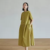 旅途原品 精梳棉圓領連衣裙 M/L/XL  M 黃綠色