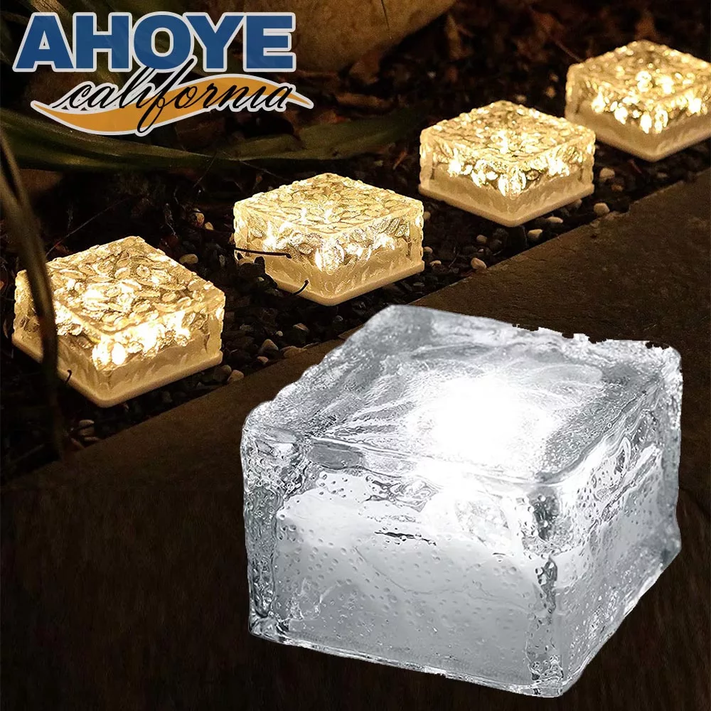 【Ahoye】太陽能防水LED冰磚燈 (暖光) 感應燈 庭院燈 戶外燈 地磚燈