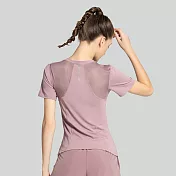 【KISSDIAMOND】裸感親膚網紗拼接顯瘦運動上衣(KDT-X01A) L 紫色