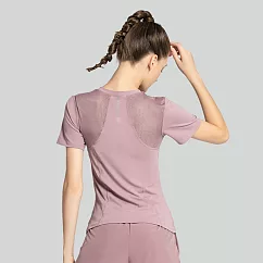 【KISSDIAMOND】裸感親膚網紗拼接顯瘦運動上衣(KDT─X01A) L 紫色