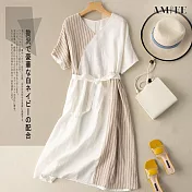 【AMIEE】復古純棉顯瘦連身洋裝(KDD-6114) M 白色