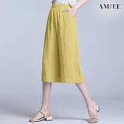 【AMIEE】棉麻顯瘦休閒七分褲(KDP-246B) 4XL 黃色