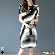 【MsMore】 小香風條紋針織寬鬆洋裝# 112413 FREE 黑色