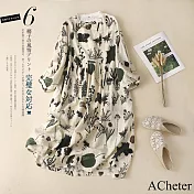 【ACheter】 復古棉麻偏門襟印花清爽寬鬆洋裝# 112480 L 印花