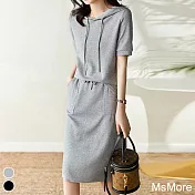 【MsMore】 妙齡佳人連帽休閒棉T兩件式裙套裝# 112543 M 灰色