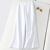 【ACheter】 夏季女仕高腰寬鬆大碼棉麻寬褲# 112569 XL 白色