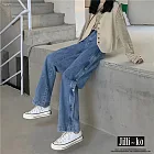 【Jilli~ko】通季款高腰顯瘦寬鬆修身直筒設計感小眾排扣闊腿褲 M-L J8922　 M 藍色