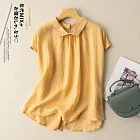 【ACheter】 時尚文青簡約純色棉麻刺繡上衣# 112679 M 黃色