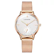 Geneva 日內瓦-碧翠絲城市情人假秒盤米蘭帶手錶 _玫金殼白面玫金帶