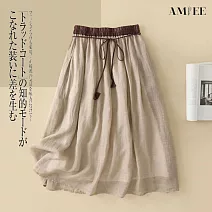 【AMIEE】輕柔飄逸撞色設計長裙(KDS-5021) M 卡其色