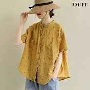【AMIEE】復古文青圓點棉麻襯衫(KDT-2427) S 黃色